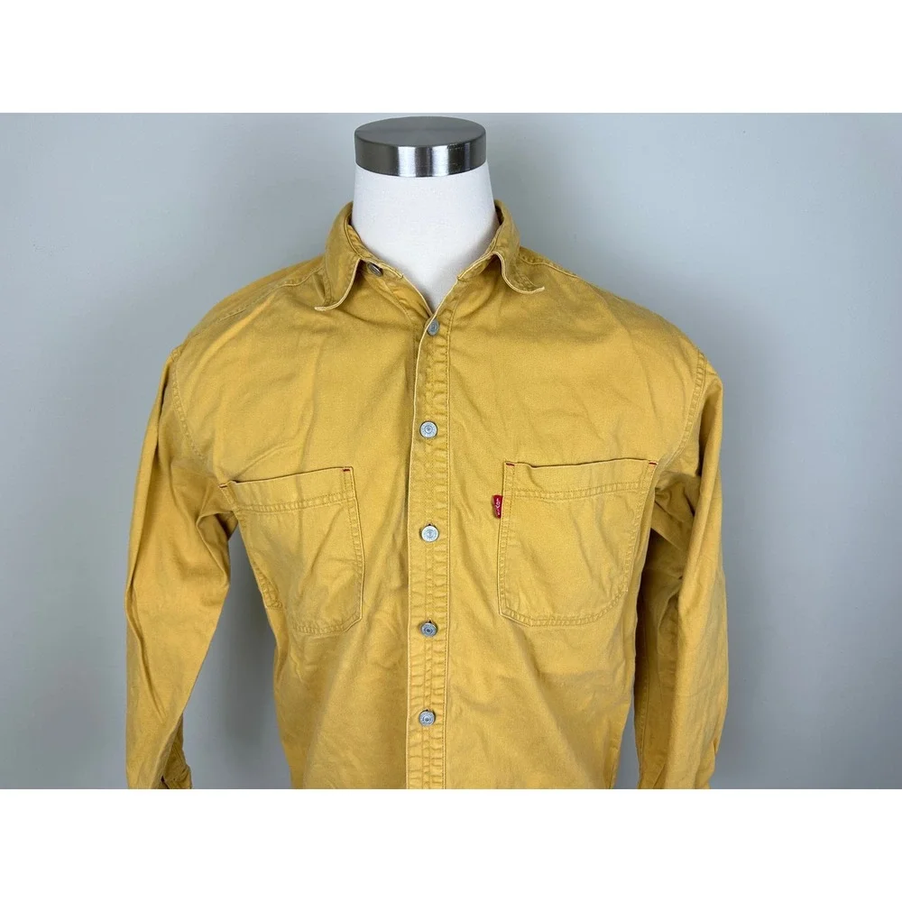 Vintage 90s 1994 Levi's Denim Shirt Metal Buttons Oversized Sz M Mustard‎ Yellow